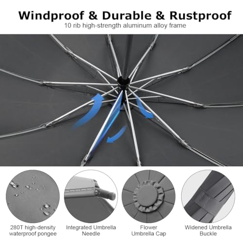 PALAY® Large Umbrella with Reflective Strip Auto 3-Fold Compact Travel Carabiner Handle Reinforced 10 Dual Ribs Sun Protection 99% UV Rain Windproof for Men Women Grey 2PCS PALAY® Large Umbrella with Reflective Strip Auto 3-Fold Compact Travel Carabiner Handle Reinforced 10 Dual Ribs Sun Protection 99% UV Rain Windproof for Men Women Grey 2PCS